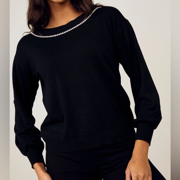 Express Rhinestone Bow Embellished Convertible Sweater Black Holiday New Years - Picture 4 of 15